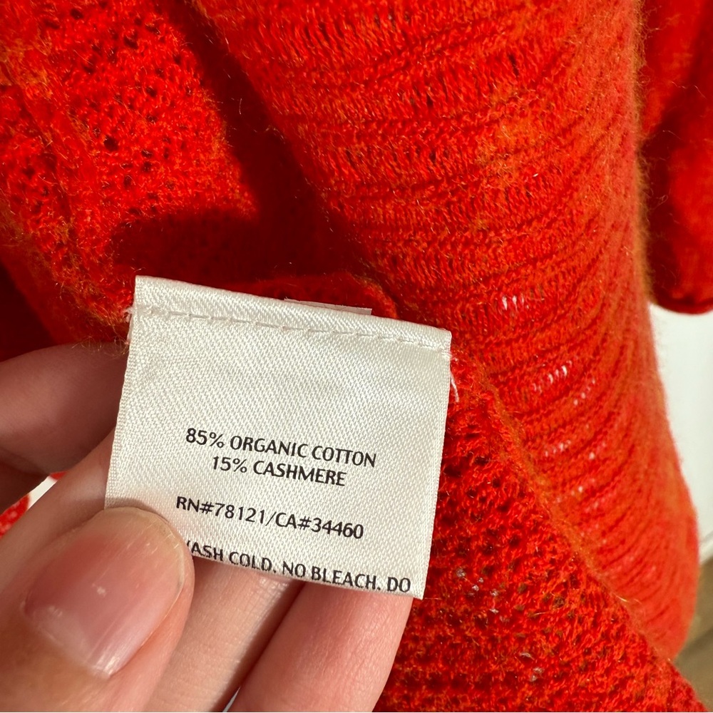 Eileen Fisher Orange Organic Cashmere Cotton Open Cardigan Pointelle S - Picture 7 of 11